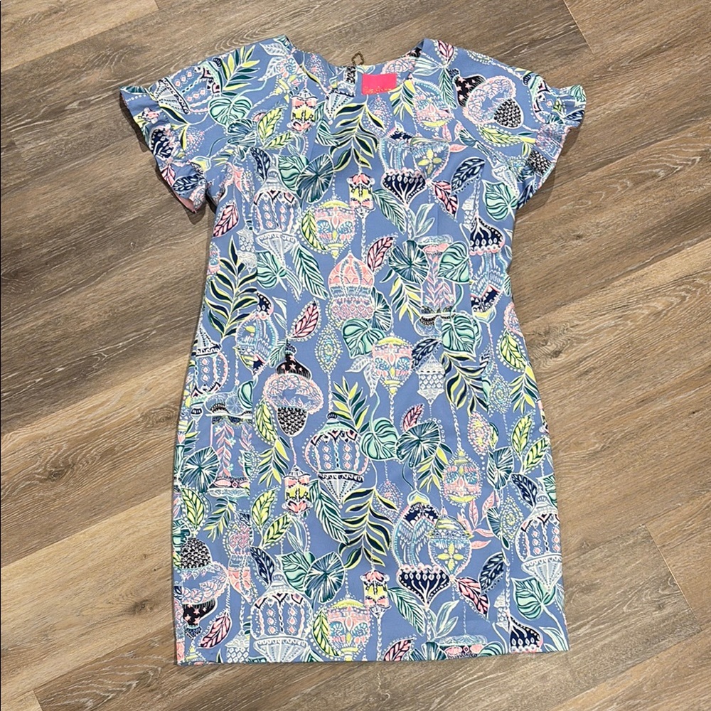 Lily Pulitzer Floral Blue women’s short knee length Dress flutter sleeves